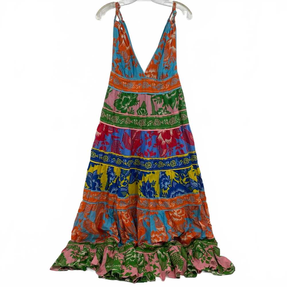 FARM Rio Green Pink Multicolored Tropical Floral Maxi Dress | Regular S